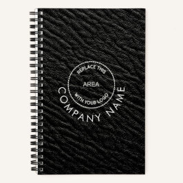 Cuaderno Black Faux Leather Company Name Logo QR Code