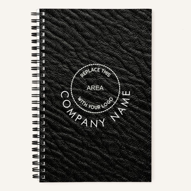 Cuaderno Black Faux Leather Company Name Logo QR Code (Anverso)
