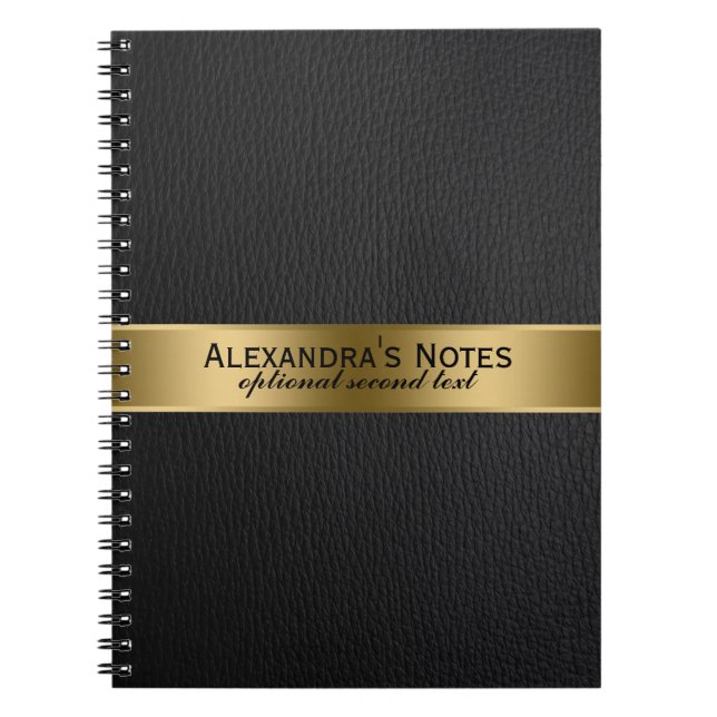 Cuaderno Black Faux Leather Look Gold Accents (Frente)