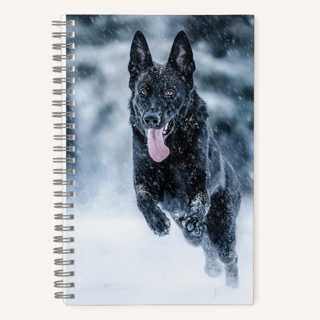 Cuaderno Black German Shepherd in snow Duvet Cover (Anverso)