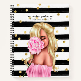 Cuaderno Black Gold Confetti Dots Blonde Chica Floral rosa