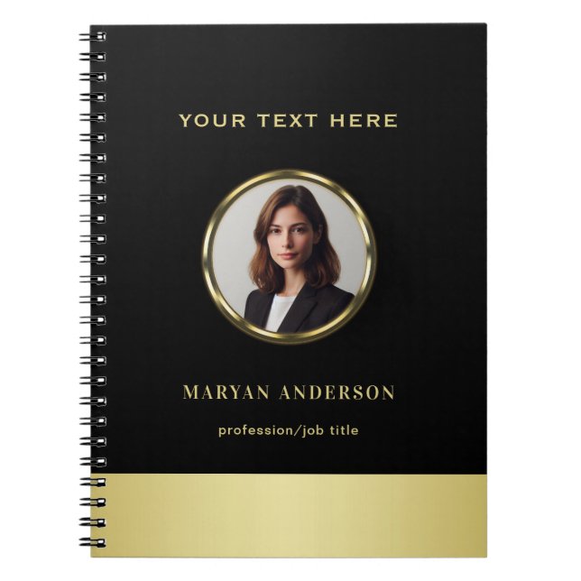 Cuaderno Black & gold design, Logo or Photo in gold circle, (Frente)