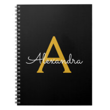 Black Gold Modern Script Girly Monograma Nombre