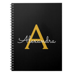 Cuaderno Black Gold Modern Script Girly Monograma Nombre
