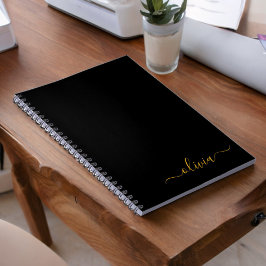 Cuaderno Black Gold Modern Script Girly Monograma Nombre