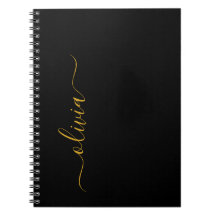 Black Gold Modern Script Girly Monograma Nombre
