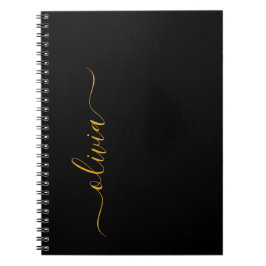 Cuaderno Black Gold Modern Script Girly Monograma Nombre