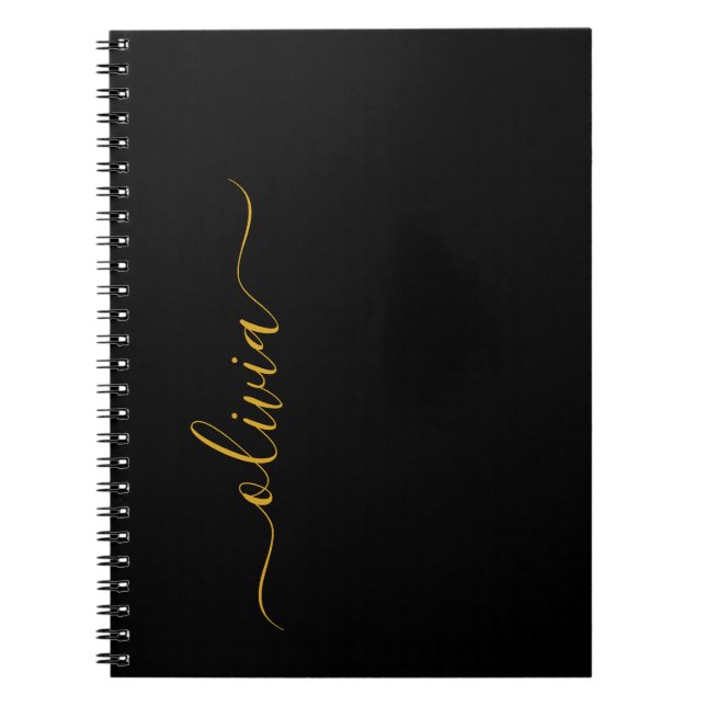 Cuaderno Black Gold Modern Script Girly Monograma Nombre (Frente)