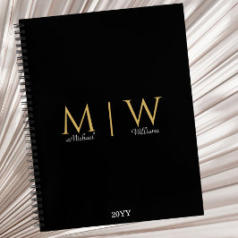 Cuaderno Black Gold Monograma Iniciales Profesionales Moder