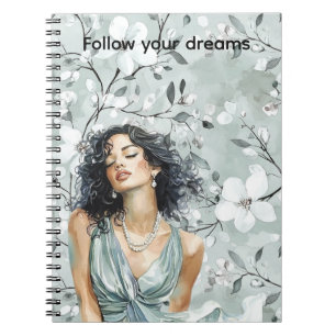 Cuaderno Black Hair Lady Mint Vestido Floral
