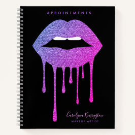 Cuaderno Black Hot Pink Purple Dripping Glitter Lips Makeup