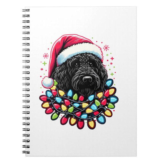 Cuaderno Black Labradoodle Christmas Tree Xmas Lights Doodl (Frente)