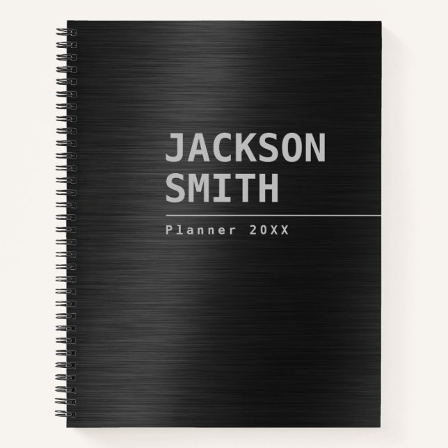 Cuaderno Black Modern Simple Personalized Name Profesional (Anverso)