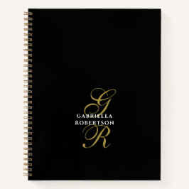Cuaderno Black Monogram Gold Initials White Name Elegant 