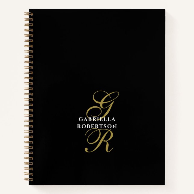 Cuaderno Black Monogram Gold Initials White Name Elegant  (Anverso)