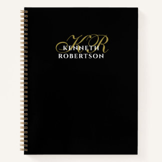 Cuaderno Black Monogram Gold White Minimalist Elegant Men