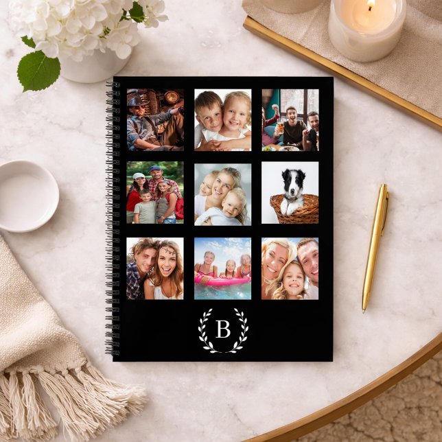 Cuaderno Black photo collage monogrammed modern diary (Subido por el creador)
