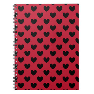 Cuaderno Black polka hearts on red