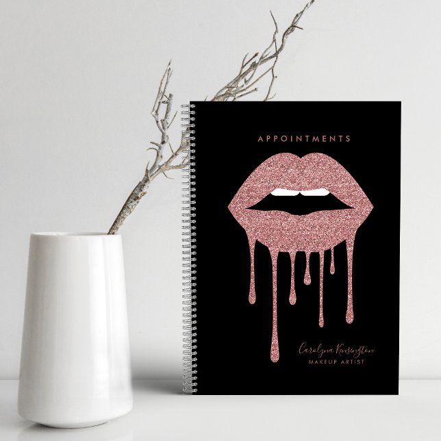 Cuaderno Black Rose Gold Dripping Glitter Lips Makeup (Subido por el creador)