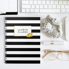 Cuaderno Black Stripe and Faux Gold Peony