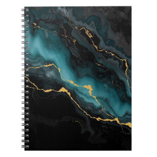 Cuaderno Black Teal Ink Marble Notebook with Gold Flow Vein