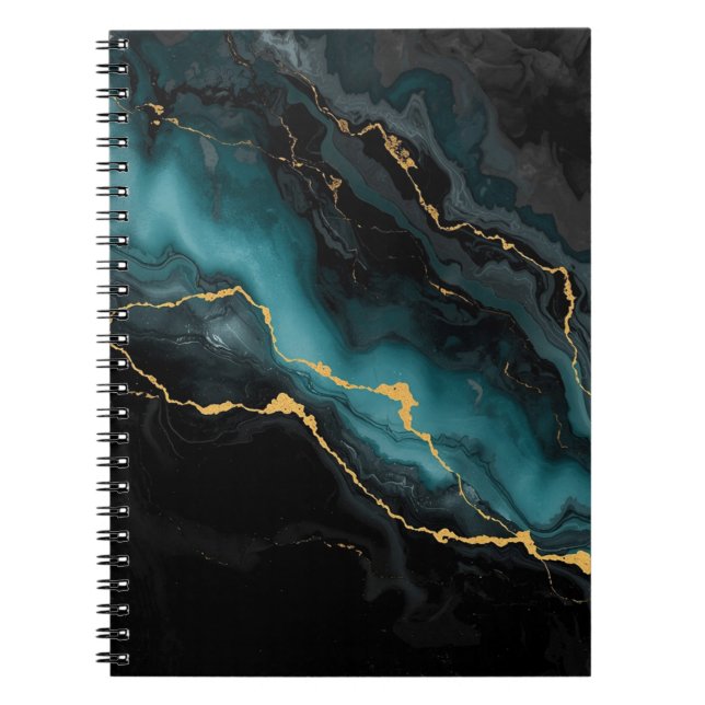 Cuaderno Black Teal Ink Marble Notebook with Gold Flow Vein (Frente)