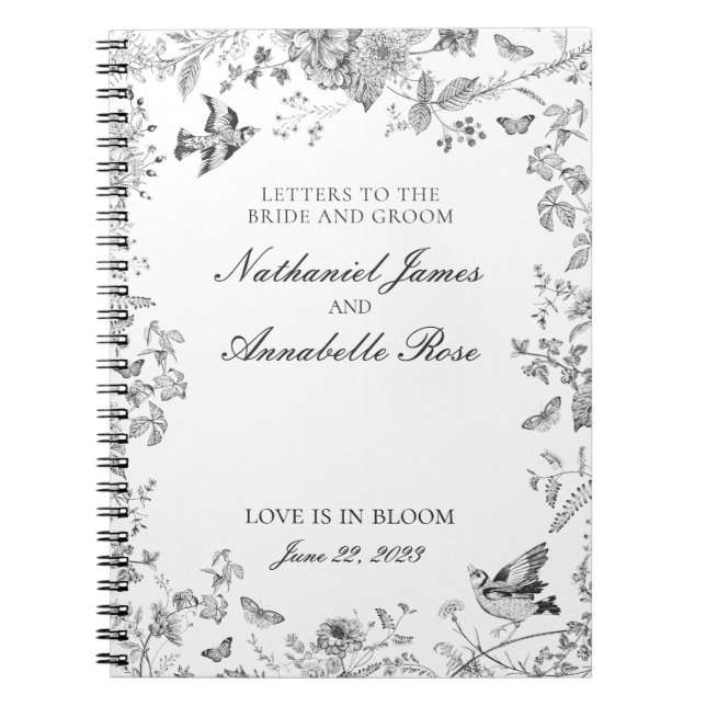 Cuaderno Black Toile De Jouy Wedding Letters Bride & Groom (Frente)