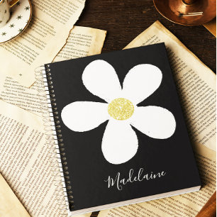 Cuaderno Black White Simple Daisy Gold Personal School