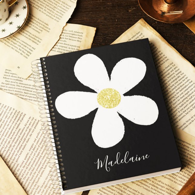 Cuaderno Black White Simple Daisy Gold Personal School (Subido por el creador)