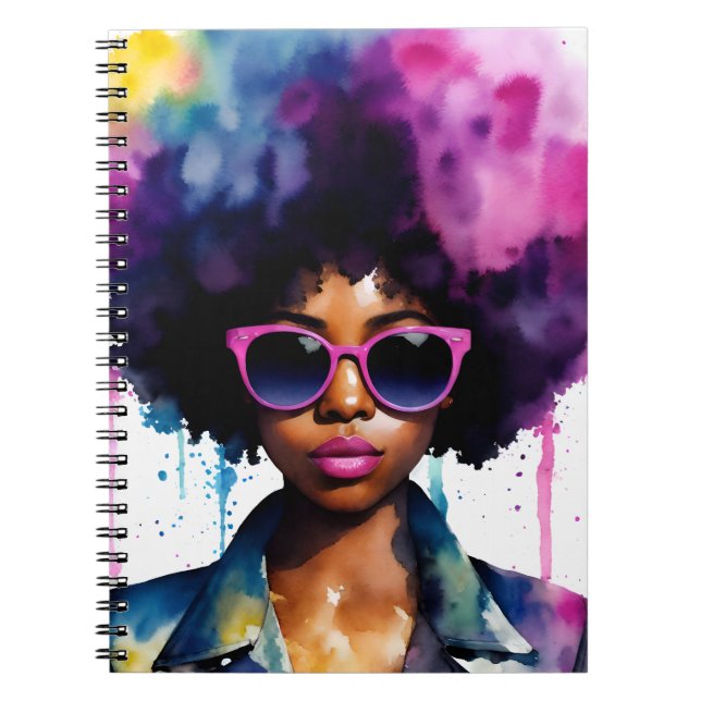 Cuaderno Black Woman Rainbow Afro Hair y Sungafas Art (Frente)