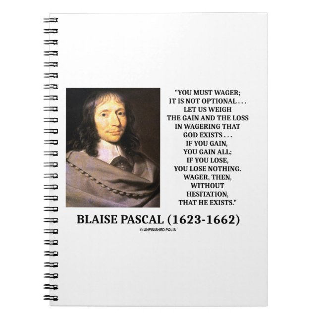 Cuaderno Blaise Pascal Gain Poss Wagering que Dios existe (Frente)