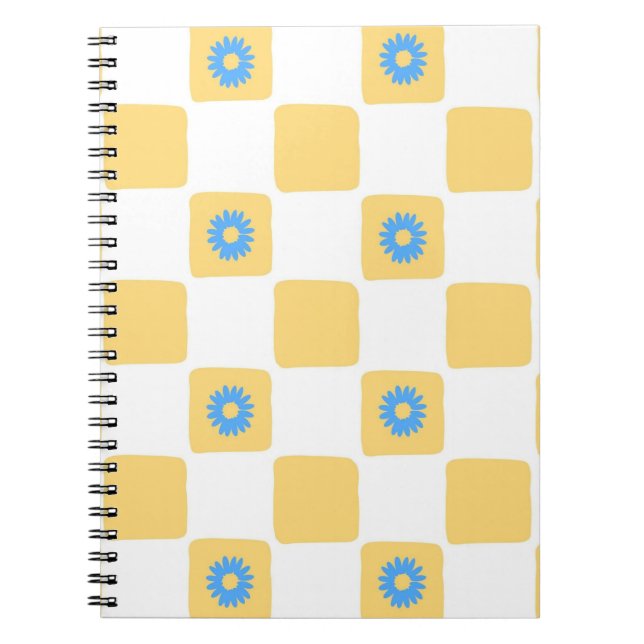 Cuaderno Blanco Amarillo Ajetreado Con Patrón De Flor Azul (Frente)