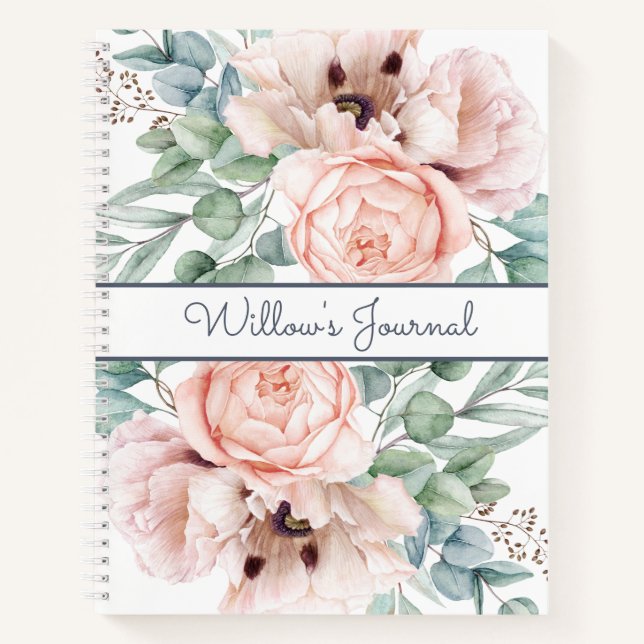 Cuaderno Blanco Botánico Floral Peony Rosa (Anverso)