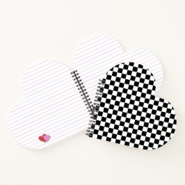Cuaderno Blanco clásico con corazón de patrón cuadrado negr