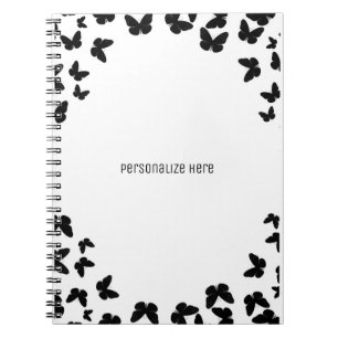 Cuaderno Blanco con Mariposas Negras Personalizado
