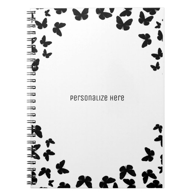 Cuaderno Blanco con Mariposas Negras Personalizado (Frente)