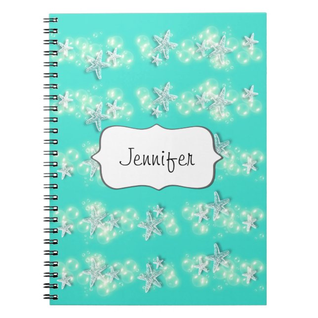 Cuaderno Blanco de la turquesa de las estrellas de mar de (Frente)