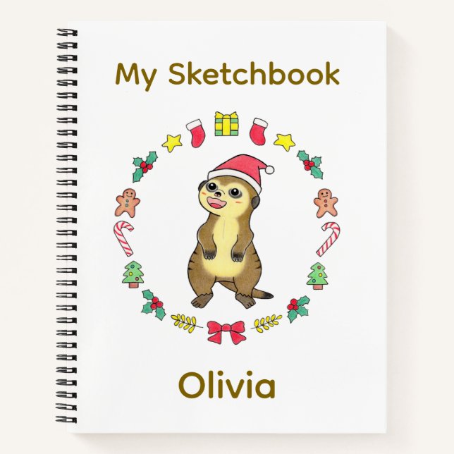 Cuaderno blanco de Navidad con sombrero de Santa d (Anverso)