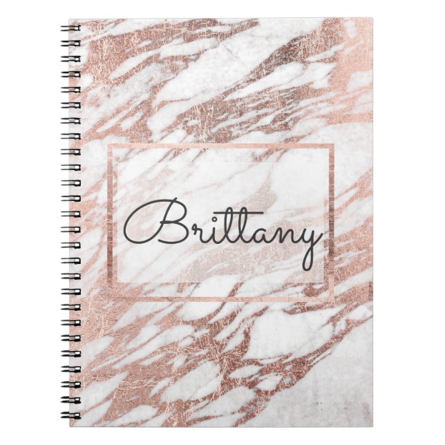 Cuaderno Blanco elegante elegante y monograma color de rosa (Frente)