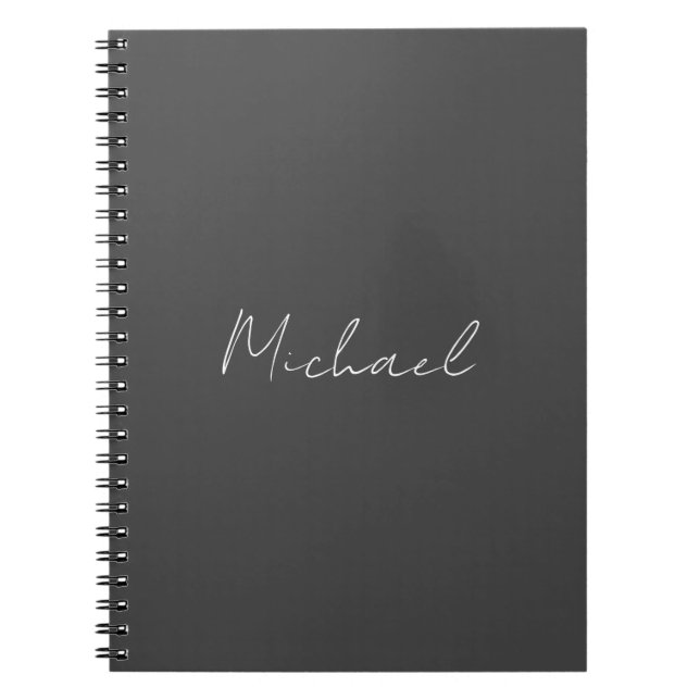 Cuaderno Blanco gris manuscrito Minimalista su nombre (Frente)