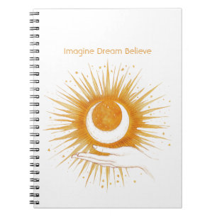 Cuaderno Blanco Imagina Sueño Cree Oro Naranja Sol Mano