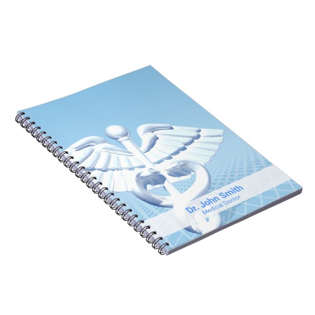 Cuaderno Blanco Médico Caduceo Azul Diseño 3D (Lado Derecho)