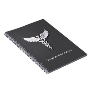 Cuaderno Blanco Médico Detallado Limpio Caduceo Gris Cálido