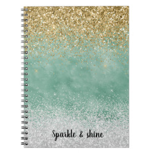 Cuaderno Blanco Menta Glam Dorado Brillo Purpurina
