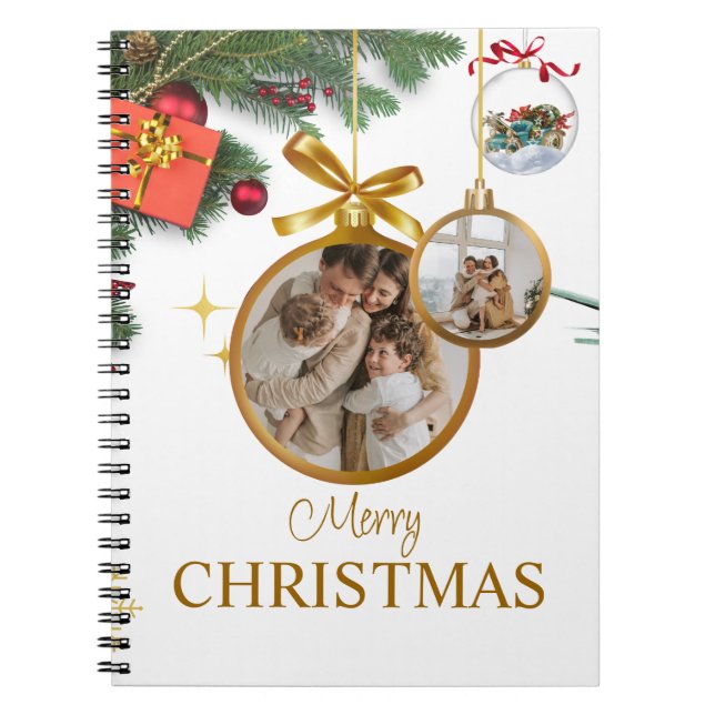 Cuaderno Blanco Moderno Merry Navidad Espiral de fotos para (Frente)