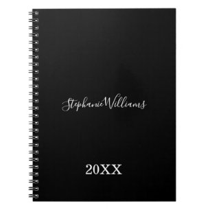 Cuaderno Blanco Negro Elegante Nombre Personalizado Año Cu