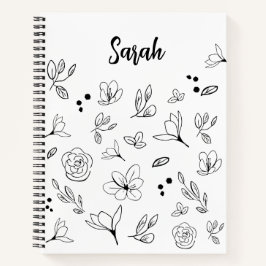 Cuaderno Blanco negro minimalista floral simple Personaliza