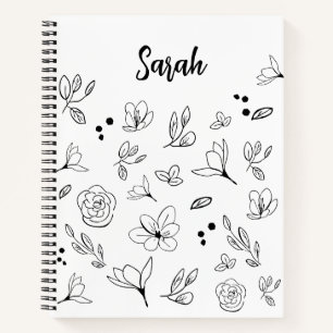 Cuaderno Blanco negro minimalista floral simple Personaliza