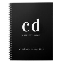 Cuaderno Blanco negro nombre en monograma minimalista moder
