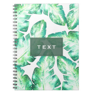Cuaderno Blanco playero verde hojas tropicales chic